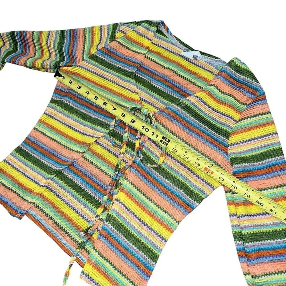 EARTHBOUND Knitted Multi Colored Y2K Single Tie Cardigan Size S
